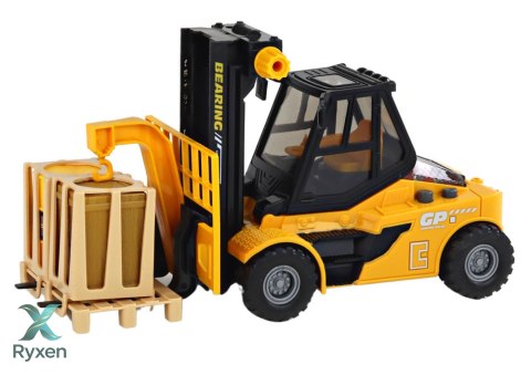 Wózek Widłowy 1:16 Ruchome Widły Dźwięki Światła Żółty LEAN TOYS