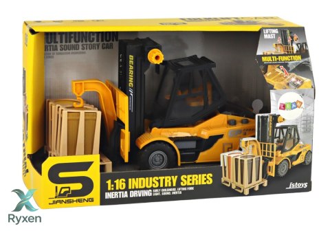 Wózek Widłowy 1:16 Ruchome Widły Dźwięki Światła Żółty LEAN TOYS