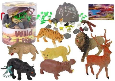 Zestaw Figurek Dzikie Zwierzęta 34 Elementy Safari Lew Gepard Tygrys LEAN TOYS