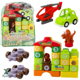 Klocki Konstrukcyjne Edukacyjne W Plecaku Dinozaury Cyfry Litery 49 el. LEAN TOYS
