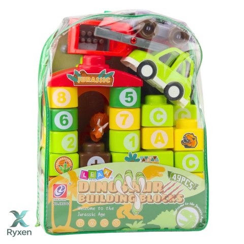 Klocki Konstrukcyjne Edukacyjne W Plecaku Dinozaury Cyfry Litery 49 el. LEAN TOYS