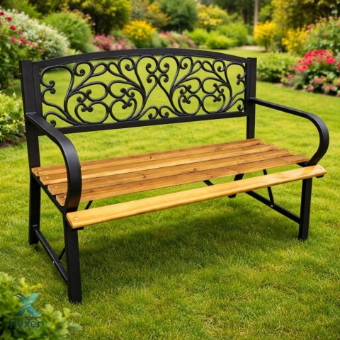 Ławka Ogrodowa Park Taras Ogród Metalowe Oparcie Drewniana Zdobiona 118 cm LEAN