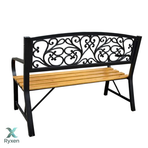 Ławka Ogrodowa Park Taras Ogród Metalowe Oparcie Drewniana Zdobiona 118 cm LEAN