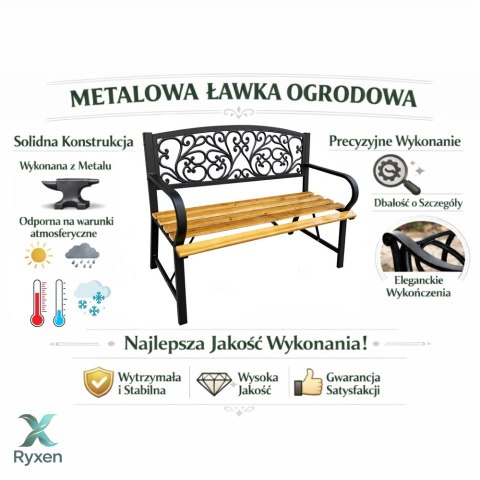 Ławka Ogrodowa Park Taras Ogród Metalowe Oparcie Drewniana Zdobiona 118 cm LEAN