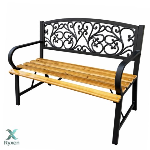 Ławka Ogrodowa Park Taras Ogród Metalowe Oparcie Drewniana Zdobiona 118 cm LEAN
