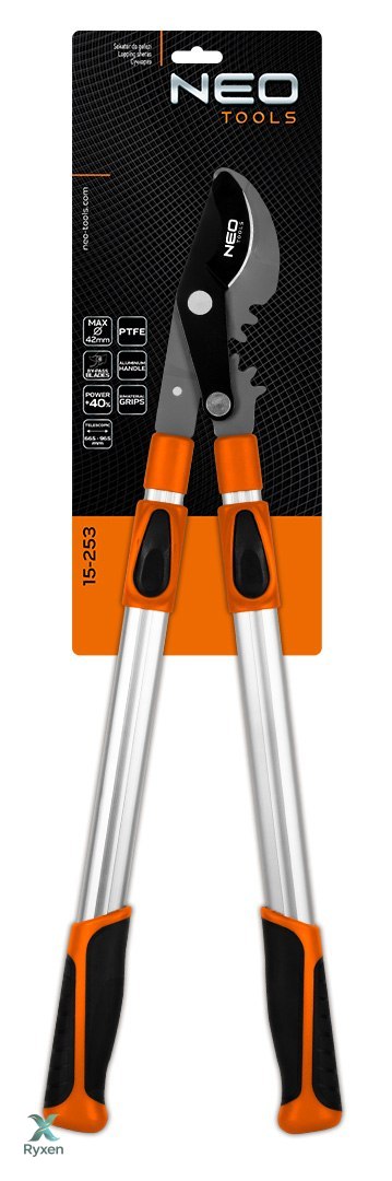 Sekator do gałęzi by-pass 665 mm, zakres do 42 mm, przekładnia, teleskopowe uchwyty NEO TOOLS