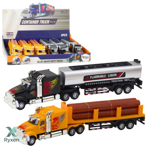 Ciężarówka Cysterna Transport Drewna Napęd Pull-Back Światła Dźwięki 1:36 LEAN TOYS