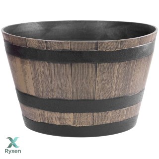 Doniczka beczka plastikowa, efekt drewna, ogrodowa, balkonowa, średnica 52 cm, wysokość 32 cm, 45 l, brązowa KAMAI STRENDPRO