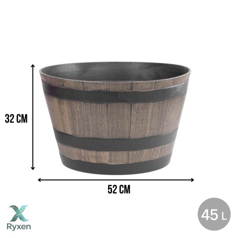 Doniczka beczka plastikowa, efekt drewna, ogrodowa, balkonowa, średnica 52 cm, wysokość 32 cm, 45 l, brązowa KAMAI STRENDPRO