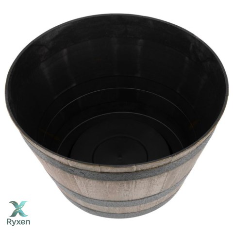 Doniczka beczka plastikowa, efekt drewna, ogrodowa, balkonowa, średnica 52 cm, wysokość 32 cm, 45 l, brązowa KAMAI STRENDPRO