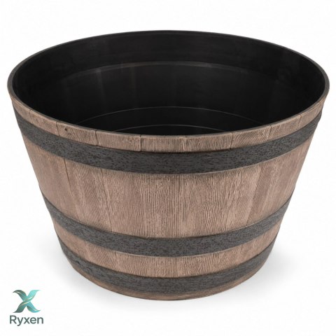 Doniczka beczka plastikowa, efekt drewna, ogrodowa, balkonowa, średnica 52 cm, wysokość 32 cm, 45 l, brązowa KAMAI STRENDPRO