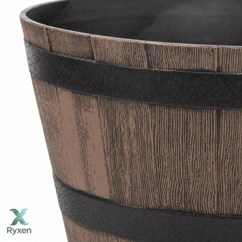 Doniczka beczka plastikowa, efekt drewna, ogrodowa, balkonowa, średnica 52 cm, wysokość 32 cm, 45 l, brązowa KAMAI STRENDPRO