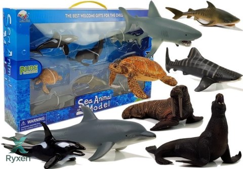 Figurki Edukacyjne Morskie Zwierzęta 8 Elementów Rekiny Foka Delfin Mors Żółw LEAN TOYS