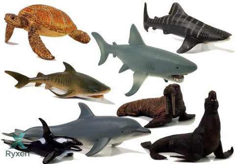 Figurki Edukacyjne Morskie Zwierzęta 8 Elementów Rekiny Foka Delfin Mors Żółw LEAN TOYS