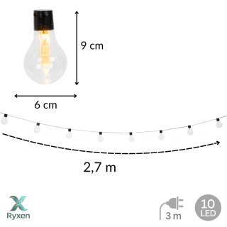 Girlanda ogrodowa solarna LED, 10 żarówek, czujnik zmierzchu, dł. 2,7 m, kabel 3 m, żarówki 6x9 cm KAMAI STRENDPRO