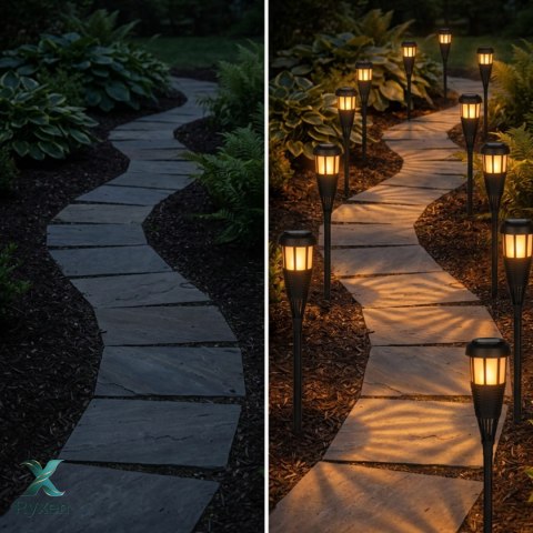 Lampa ogrodowa solarna, czarna, 6x LED, wbijana, ciepła biała, 7,5x51 cm KAMAI STRENDPRO