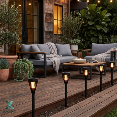 Lampa ogrodowa solarna pochodnia, wbijana, ciepła biała, IP44, 7,5x39,5 cm KAMAI STRENDPRO