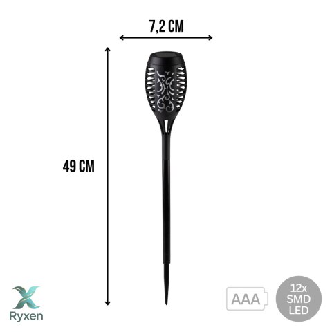 Lampa ogrodowa solarna wbijana, wodoodporna, efekt płomienia, 12x SMD LED, ciepła biel, Ø 7,2 x 49 cm, akumulatorek 2/3 AAA KAMAI STRENDPRO