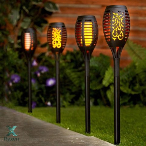 Lampa ogrodowa solarna wbijana, wodoodporna, efekt płomienia, 12x SMD LED, ciepła biel, Ø 7,2 x 49 cm, akumulatorek 2/3 AAA KAMAI STRENDPRO