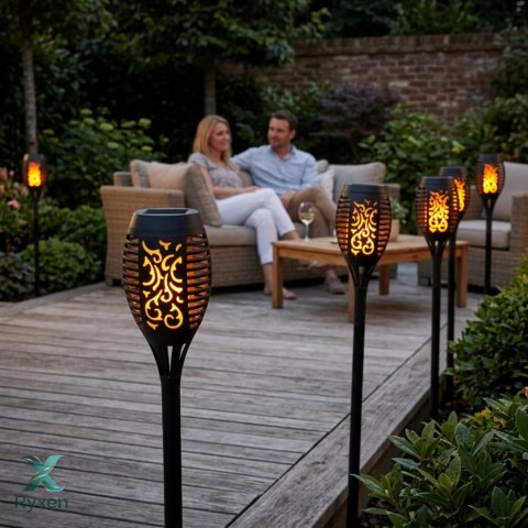Lampa ogrodowa solarna wbijana, wodoodporna, efekt płomienia, 12x SMD LED, ciepła biel, Ø 7,2 x 49 cm, akumulatorek 2/3 AAA KAMAI STRENDPRO