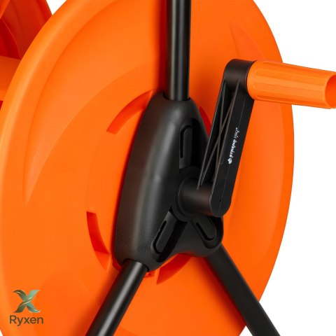 Nawijacz na wąż ogrodowy metalowy, plastikowy bęben, korba ręczna, UV odporny, do 60 m węża 1/2 cala KAMAI STRENDPRO