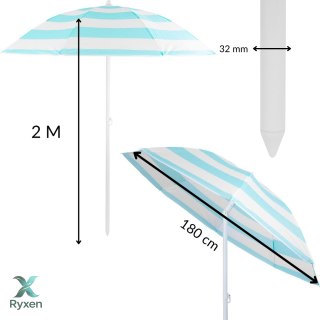 Parasol plażowy biało-niebieski, stalowy, z nachyleniem, średnica 180 cm, wysokość 200 cm, maszt 32 mm KAMAI STRENDPRO