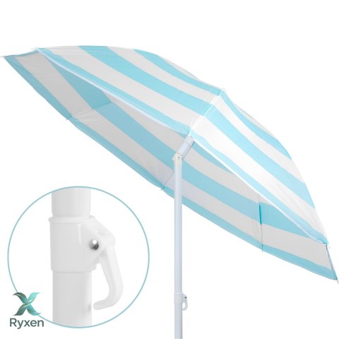 Parasol plażowy biało-niebieski, stalowy, z nachyleniem, średnica 180 cm, wysokość 200 cm, maszt 32 mm KAMAI STRENDPRO
