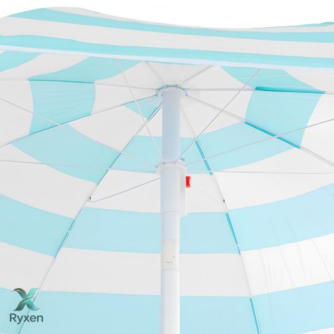 Parasol plażowy biało-niebieski, stalowy, z nachyleniem, średnica 180 cm, wysokość 200 cm, maszt 32 mm KAMAI STRENDPRO