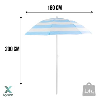 Parasol plażowy turkusowo-biały, stalowy, z nachyleniem, średnica 180 cm, wysokość 200 cm, maszt 32/32 mm KAMAI STRENDPRO