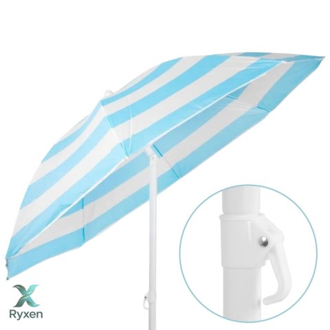 Parasol plażowy turkusowo-biały, stalowy, z nachyleniem, średnica 180 cm, wysokość 200 cm, maszt 32/32 mm KAMAI STRENDPRO