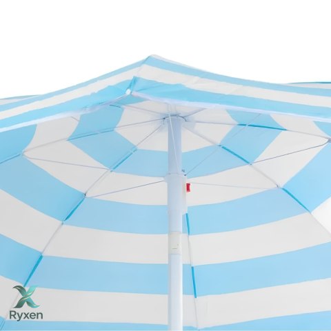 Parasol plażowy turkusowo-biały, stalowy, z nachyleniem, średnica 180 cm, wysokość 200 cm, maszt 32/32 mm KAMAI STRENDPRO