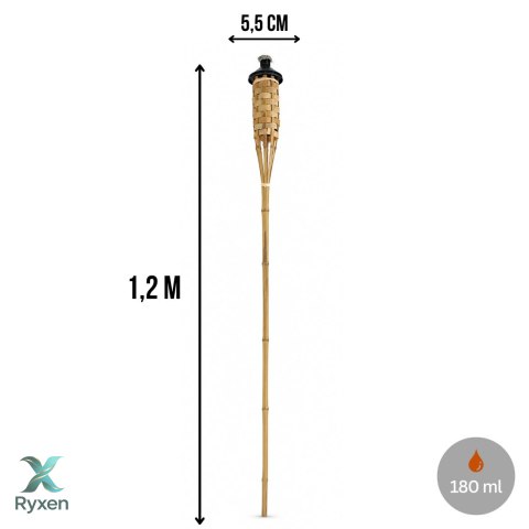 Pochodnia ogrodowa bambusowa, pleciona, do ogrodu i tarasu, 1200 mm, pojemność 180 ml KAMAI STRENDPRO