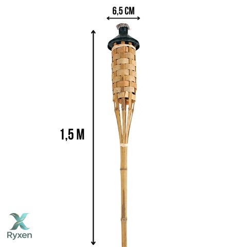 Pochodnia ogrodowa bambusowa pleciona, wys. 1500 mm, zbiornik 480 ml, do ogrodu i tarasu KAMAI STRENDPRO