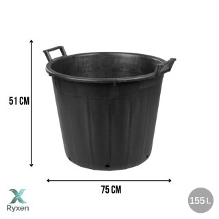 Pojemnik ogrodowy okrągły perforowany z uchwytami, plastikowy, czarny, 155 l, śr. 75 cm, wys. 51 cm KAMAI STRENDPRO