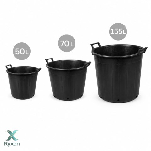Pojemnik ogrodowy okrągły perforowany z uchwytami, plastikowy, czarny, 155 l, śr. 75 cm, wys. 51 cm KAMAI STRENDPRO