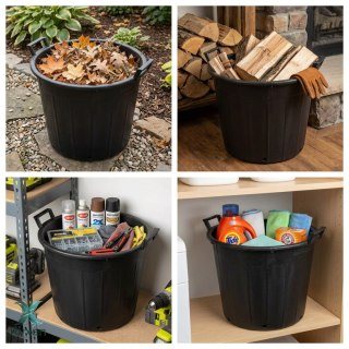 Pojemnik ogrodowy okrągły plastikowy perforowany z uchwytami, 50 l, średnica 50 cm, wysokość 41 cm KAMAI STRENDPRO
