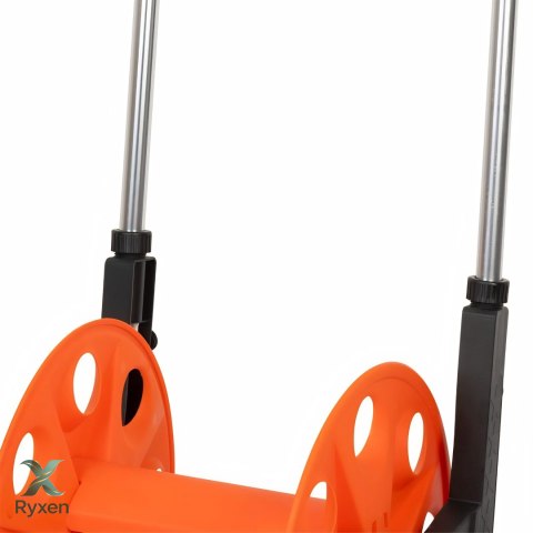 Wózek na wąż ogrodowy, metalowy stelaż, plastikowy bęben, na kołach, rączka teleskopowa 57,5-95 cm, 50 m węża 1/2 cala KAMAI STRENDPRO