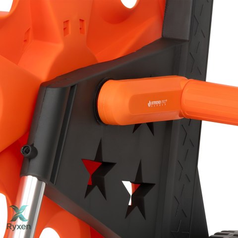 Wózek na wąż ogrodowy, metalowy stelaż, plastikowy bęben, na kołach, rączka teleskopowa 57,5-95 cm, 50 m węża 1/2 cala KAMAI STRENDPRO