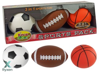 Zestaw Miękkich Piłek Sportowych 3w1 Piłka Nożna Koszykówka Baseball LEAN TOYS