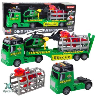 Zestaw Ratowniczy Ciężarówka Helikopter Samochód Dinozaur Światła Dźwięki LEAN TOYS