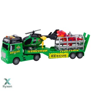 Zestaw Ratowniczy Ciężarówka Helikopter Samochód Dinozaur Światła Dźwięki LEAN TOYS