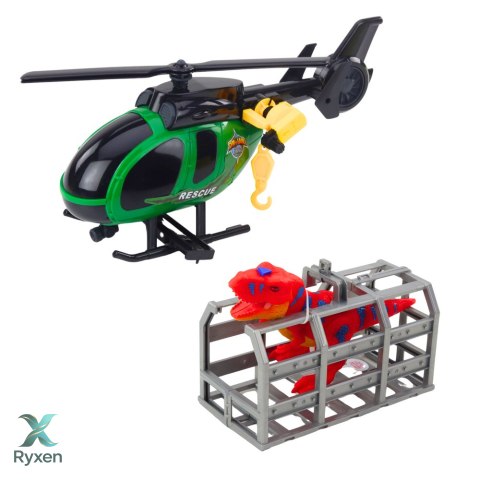 Zestaw Ratowniczy Ciężarówka Helikopter Samochód Dinozaur Światła Dźwięki LEAN TOYS