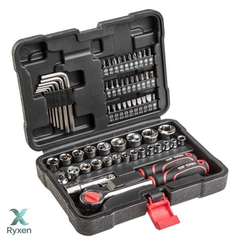 Zestaw kluczy nasadowych 1/4", 3/8", 63 szt. Top Tools