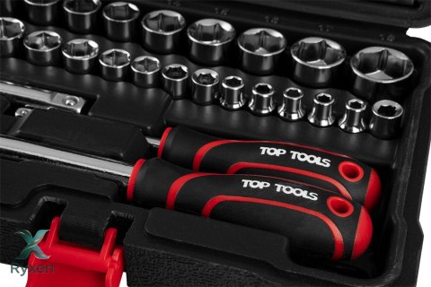 Zestaw kluczy nasadowych 1/4", 3/8", 63 szt. Top Tools