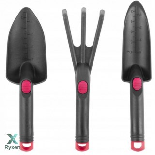 Zestaw narzędzi ogrodniczych, plastikowy, 3-częściowy, kultywator, łopatka szeroka 80x275 mm, łopatka wąska z miarką 60x300 mm KAMAI STRENDPRO