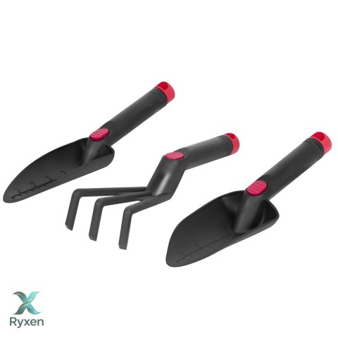 Zestaw narzędzi ogrodniczych, plastikowy, 3-częściowy, kultywator, łopatka szeroka 80x275 mm, łopatka wąska z miarką 60x300 mm KAMAI STRENDPRO