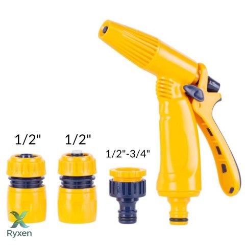 Zestaw nawodnieniowy 4-częściowy, pistolet zraszający, adapter 1/2-3/4, szybkozłączki 1/2", plastikowy, ogrodowy KAMAI STRENDPRO