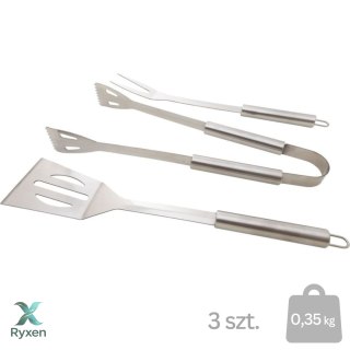 Zestaw przyborów do grillowania, 3-częściowy, stal nierdzewna, srebrny, łopatka, szczypce, widelec KAMAI STRENDPRO