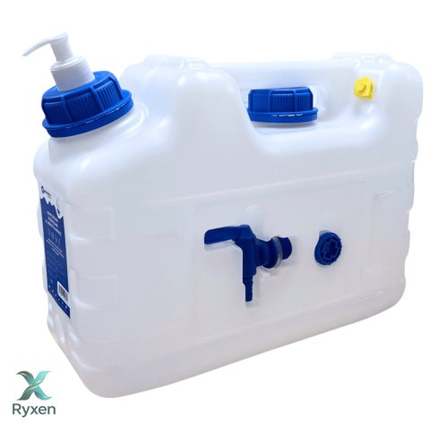 Kanister na wodę 3w1 z kranikiem i umywalką, transparentny HDPE, 10L Kamai SMARTCAN
