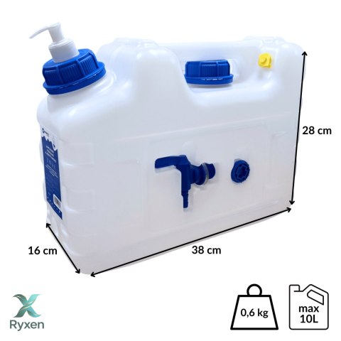 Kanister na wodę 3w1 z kranikiem i umywalką, transparentny HDPE, 10L Kamai SMARTCAN